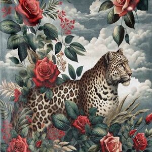 Ambesonne Leopard & Blooming Red Roses Premium Throw Blanket. 50”x60”  New